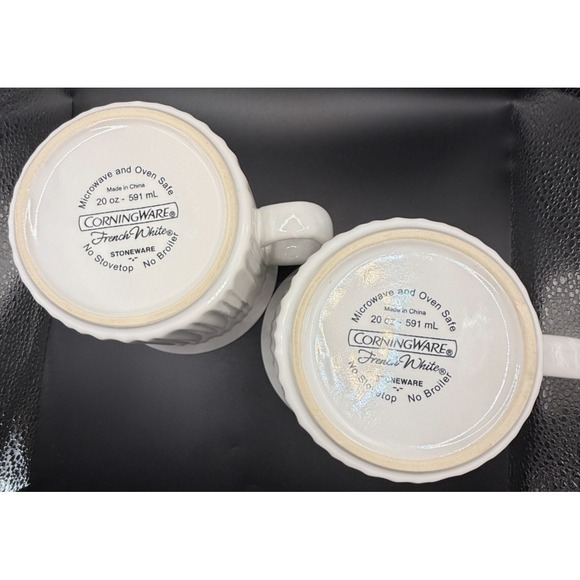 2 Corning Ware French White 20 Oz Stoneware Soup Cup Mug & Vented Lids - Picture 4 of 5